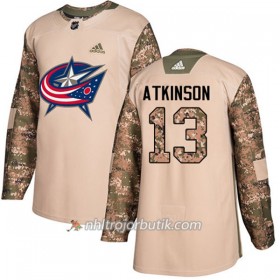 Män Ishockey Blue Jackets Tröja Cam Atkinson 13 Adidas 2017-2018 Camo Veterans Day Practice Authentic